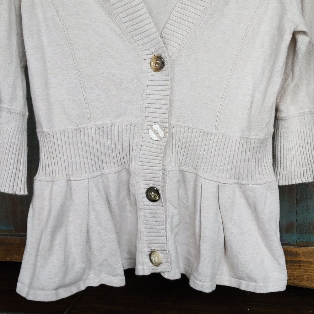 Bask Beige Fit & Flare Button Down Cardigan Sweater - Medium - Picture 3 of 6